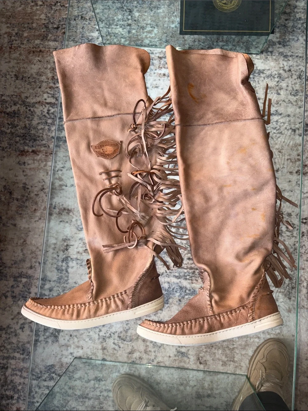 EL VAQLERO Women’s Tall Fringe Leather Boots in Brown 8